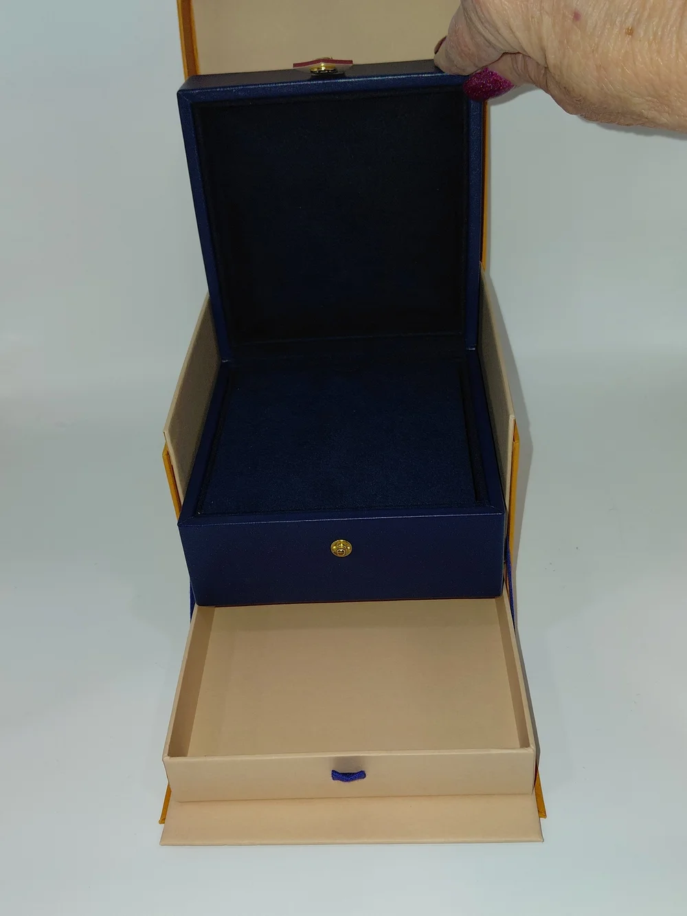 Louis Vuitton Jewelry Storage Box In Signature Orange And Navy Blue GUC!